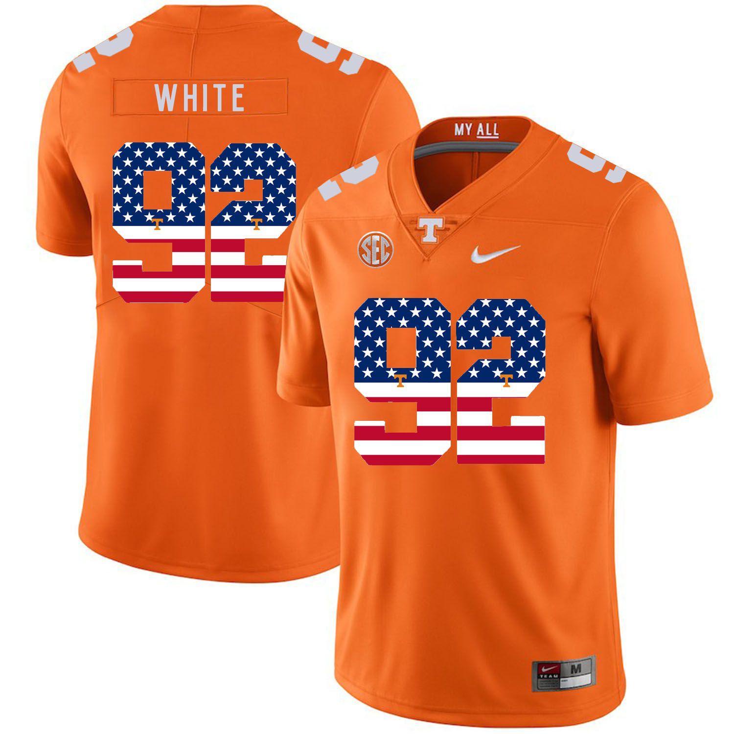 Men Tennessee Volunteers 92 White Orange Flag Customized NCAA Jerseys